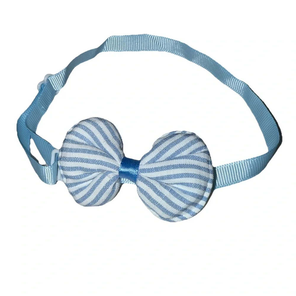 Pet Bow Tie Collar Blue/White Striped OS Adjustable NEW
